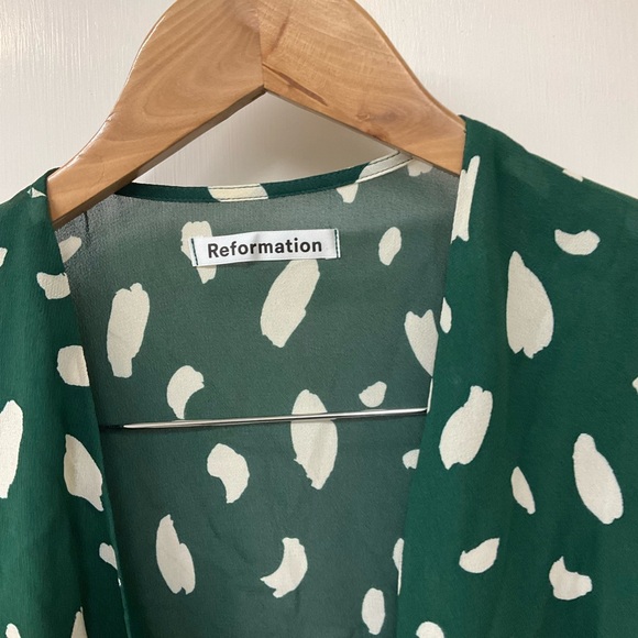 Reformation Green White Mulberry Wrap Dress S - Picture 4 of 5